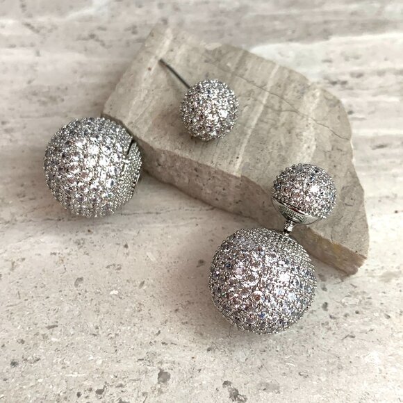 NEW~ Anthropologie Shashi Pavé Double Ball Front-Back Earrings - Picture 5 of 15